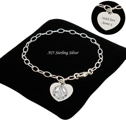 Saint Jude, 925 Sterling Silver Chain Bracelet, Engraved Heart