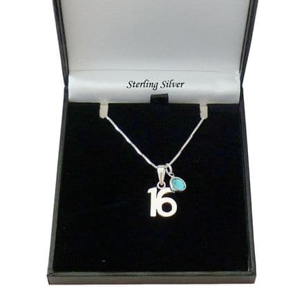 Silver 16th Birthday Necklace with Birthstone Channel Charm