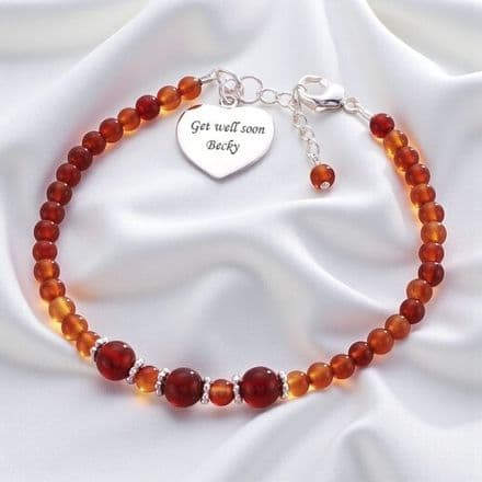 Silver and Carnelian Gemstone Bracelet with Engraving