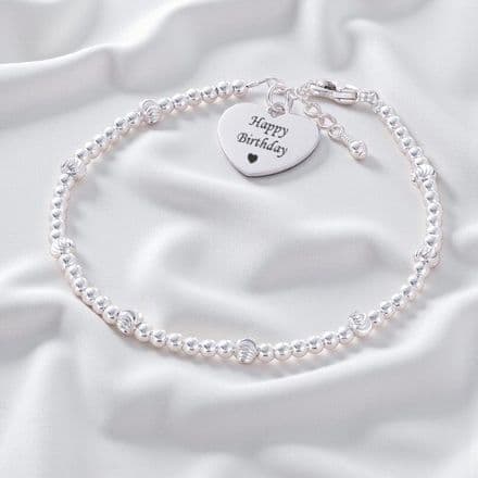Silver Bead Bracelet Personalised with Engraving