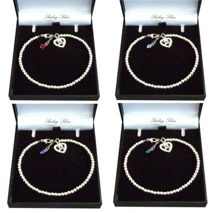 Silver Beads Bracelet with Birthstone and 18 Charm