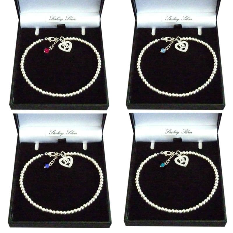 Silver Beads Bracelet with Birthstone and 18 Charm | Charming Engraving