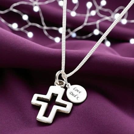 Silver Cross Necklace with Engraving