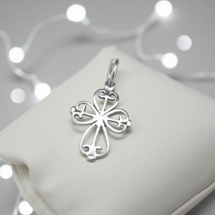 Silver Cross of Hearts Charm on Lobster Clasp, Split Ring or Bail