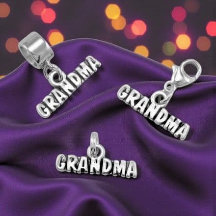 Silver Grandma Charm on Lobster Clasp, Split Ring or Bail