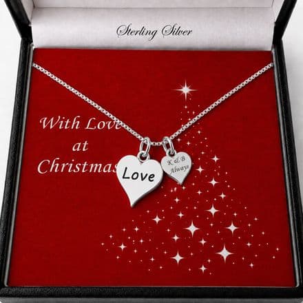 Silver Love Heart, Christmas Necklace with Engraving