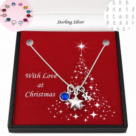 Silver Necklace for Christmas with Birthstone, Star and Letter