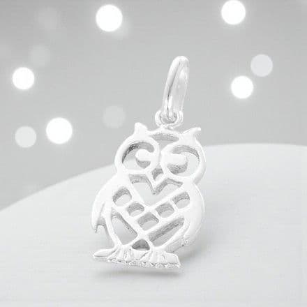 Silver Owl Charm on Lobster Clasp, Split Ring or Bail