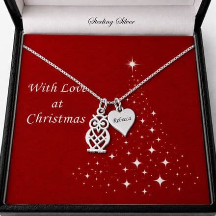Silver Owl, Christmas Necklace with Engraving