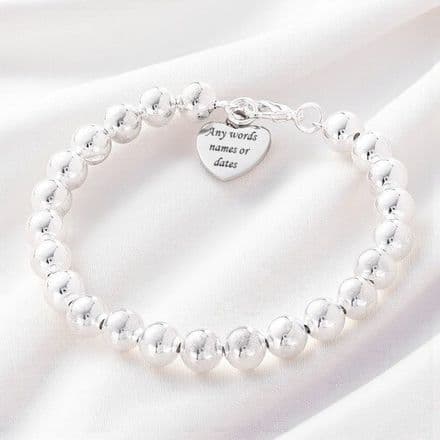 Silver Plated Beads Bracelet with Engraved Heart
