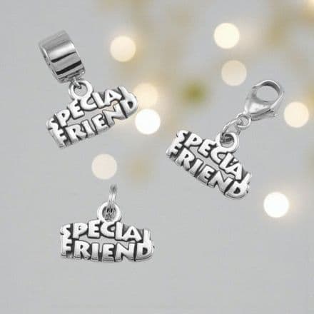 Silver Special Friend Charm on Lobster Clasp, Split Ring or Bail