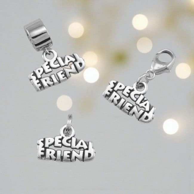 Sterling Silver Special Friend Charm Lobster Clasp, Split Ring or Snake Bail | Charming Engraving