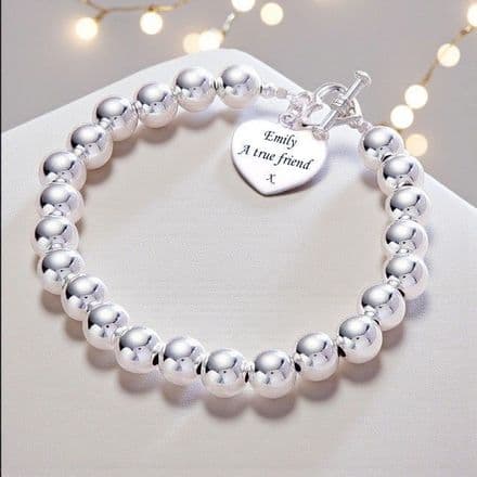 Silver Spheres Bracelet with Engraved Heart