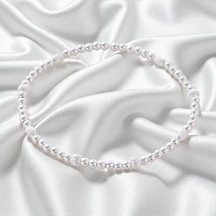 Silver Stacking Bracelet, Fluted Beads