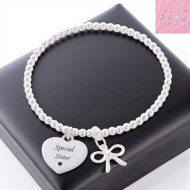 Silver Stacking Bracelet with Engraving & Charm Charming Engraving