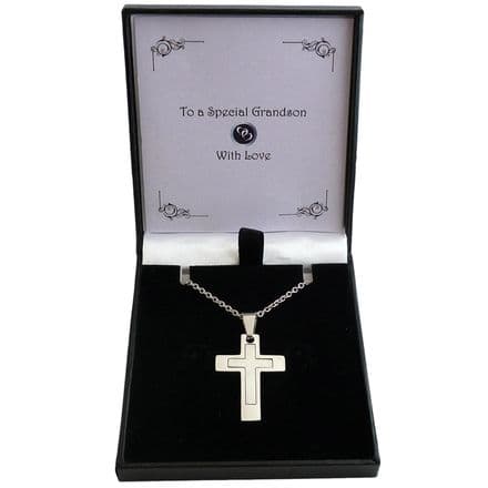 Silver Steel Cross Necklace for Man, Gift for Dad, Son etc