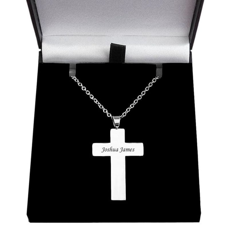 Silver Steel Cross Pendant on Chain with Engraving | Charming Engraving