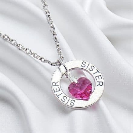 Sister Necklace with Birthstone Heart
