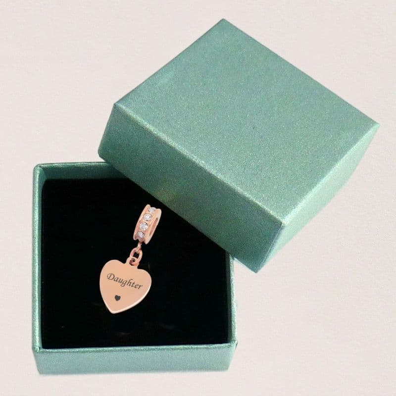 Small Engraved Rose Gold Daughter Charm, Pandora Style | Charming Engraving