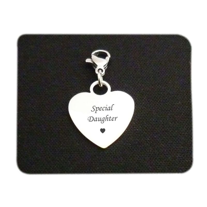 Special Daughter Heart Steel Charm on Lobster Clasp | Charming Engraving