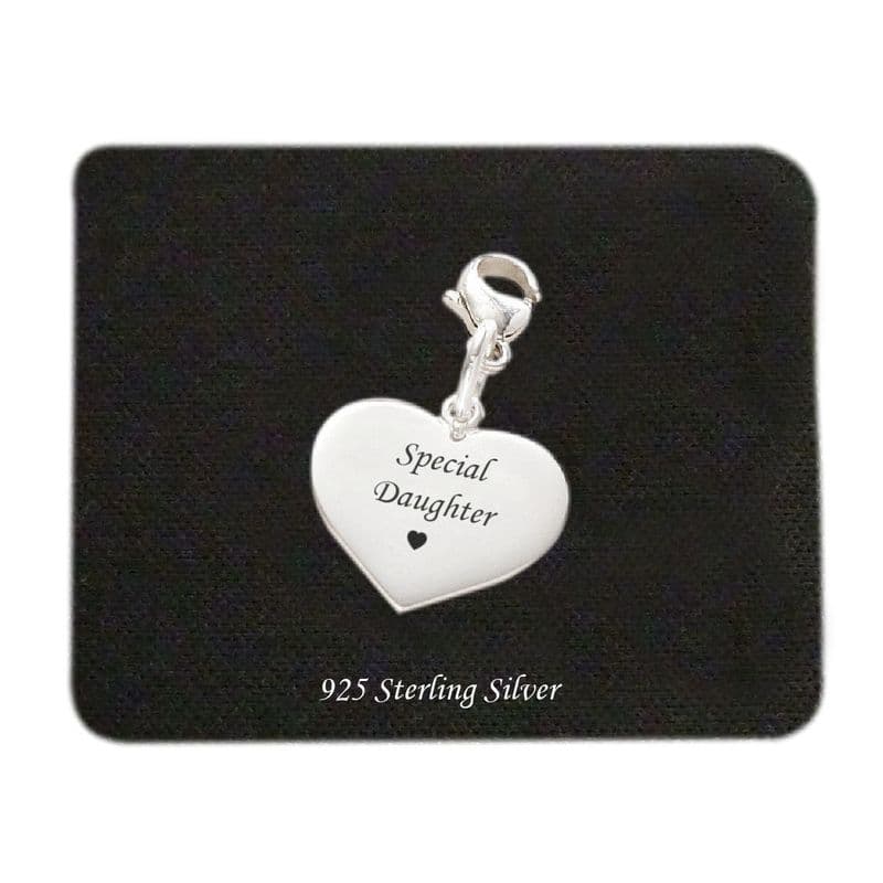 Special Daughter silver heart Charm with lobster clasp | Charming Engraving