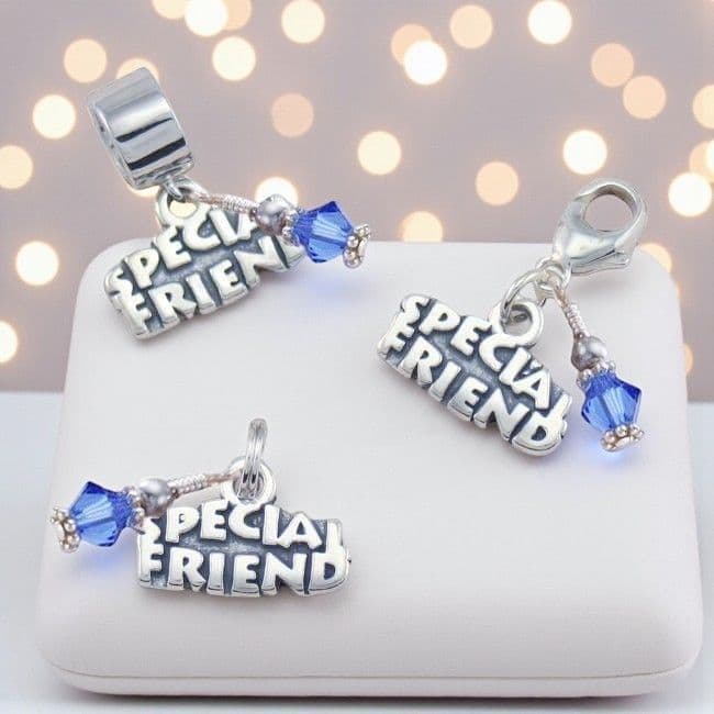 Special Friend Charm with Birthstone on Lobster Clasp, Split Ring or Bail | Charming Engraving