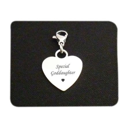Special Goddaughter Steel Heart Charm on Lobster Clasp
