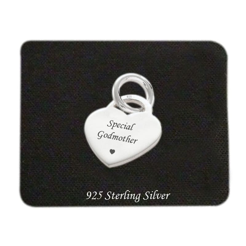 Special Godmother Heart Charm- Sterling Silver | Charming Engraving