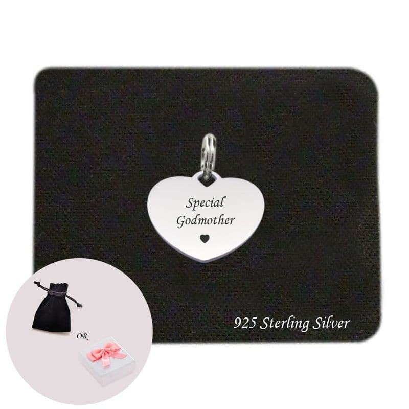Special Godmother Heart Charm Sterling Silver | Charming Engraving