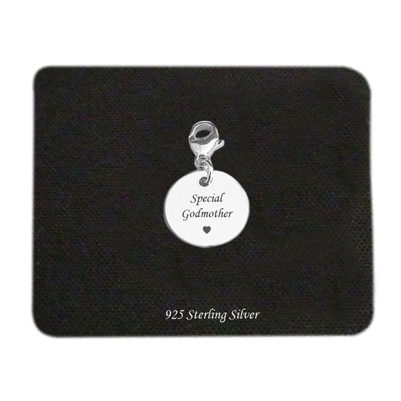 Special Godmother round charm sterling silver with lobster clasp | Charming Engraving