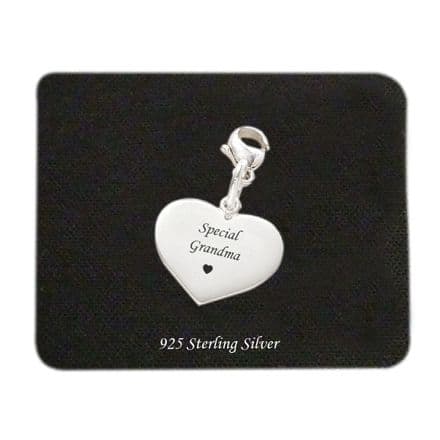 Special Grandma Silver Heart Charm with Lobster Clasp