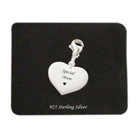 Special Mum Heart Charm, Sterling Silver on Lobster Clasp
