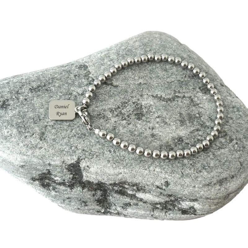 Stainless Steel Beads Bracelet with Engraving for Man or Boy | Charming Engraving