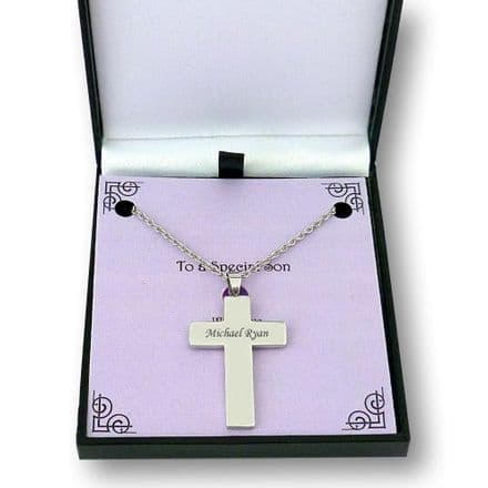 Stainless Steel Cross Pendant on Chain with Engraving