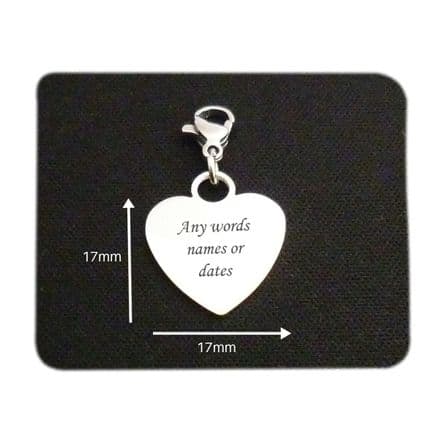 Steel Heart Charm with lobster clasp, Any Engraving
