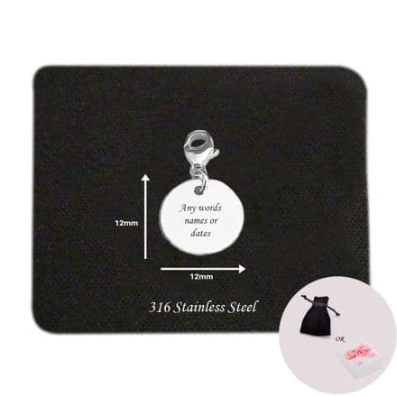 Steel Round Charm, Lobster Clasp, Any Engraving