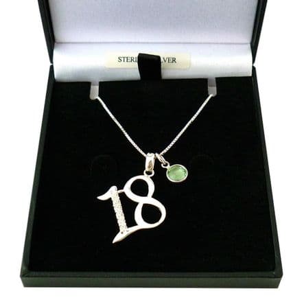 Sterling Silver 18th Birthday Necklace with Birthstone charm