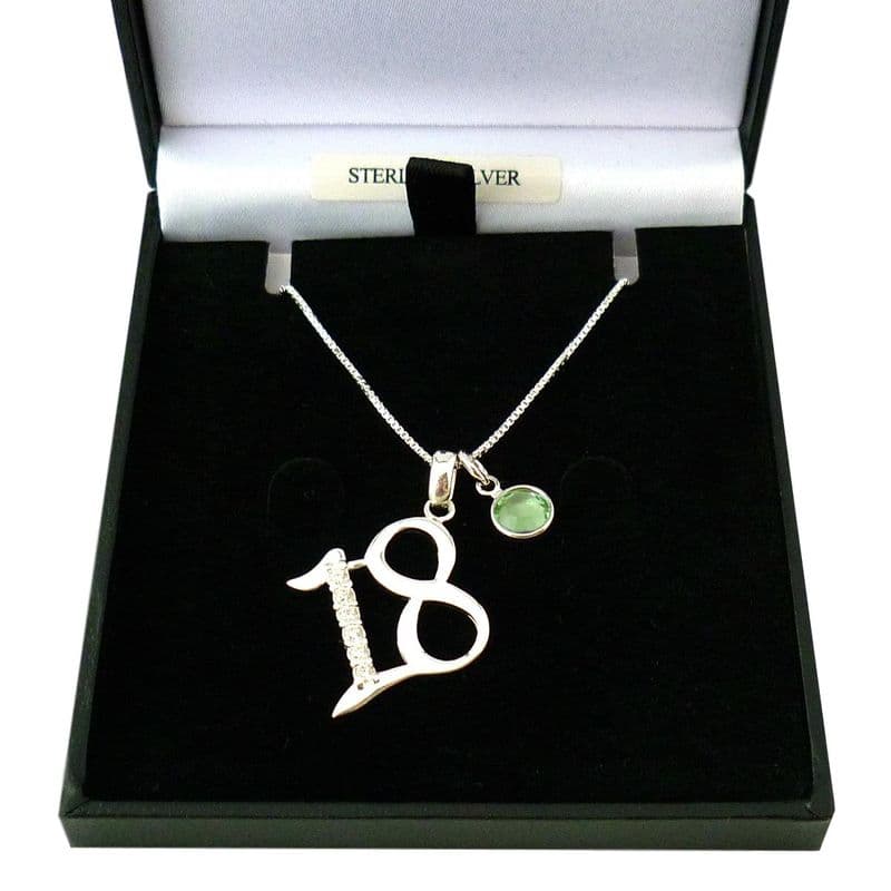 18th Birthday Sterling Silver Necklace with Birthstone | Charming Engraving
