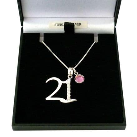 Sterling Silver 21st Birthday Necklace with Birthstone