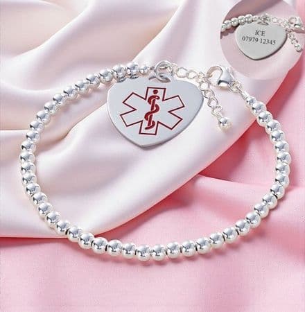 Sterling Silver Beaded Medical Bracelet