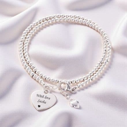 Sterling Silver Beaded Wrap Bracelet with Engraving