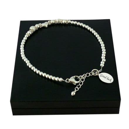 Sterling Silver Beads Bracelet with a Single Silver Heart Bead