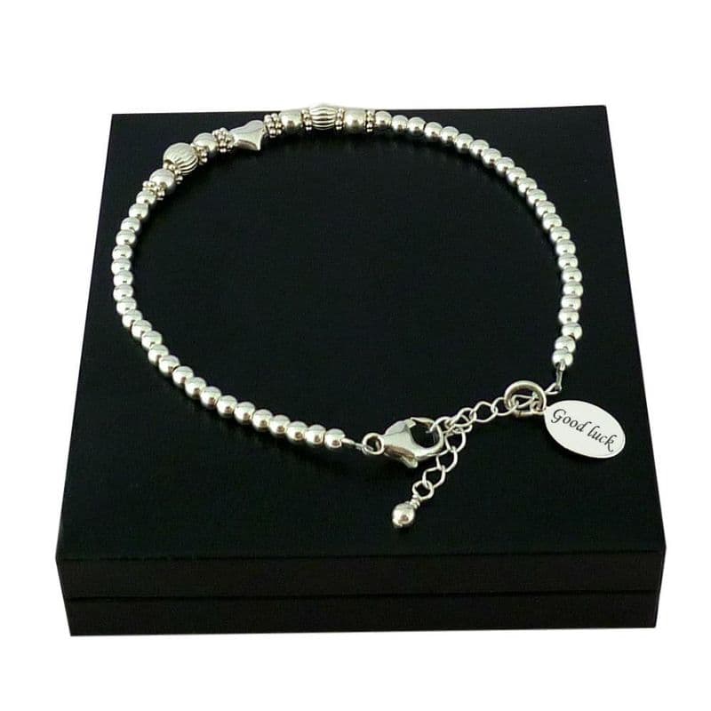 Sterling Silver Beads Bracelet with a Single Silver Heart Bead | Charming Engraving