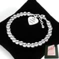 Sterling Silver Beads Bracelet with Engraved Heart Charm | Charming Engraving