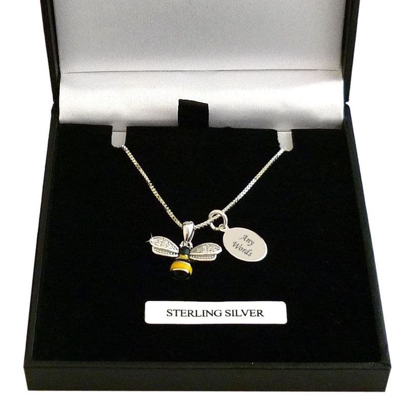 Sterling Silver Bee Necklace with Engraving, Personalised | Charming Engraving