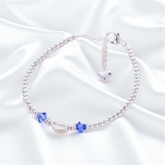 Sterling Silver Birthstone Bracelet for Sister | Charming Engraving