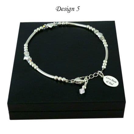 Sterling Silver Bracelet Beads and Hearts with Engraved Tag