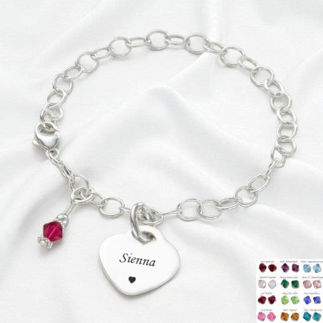 Sterling Silver Charm Bracelet with Birthstone | Charming Engraving