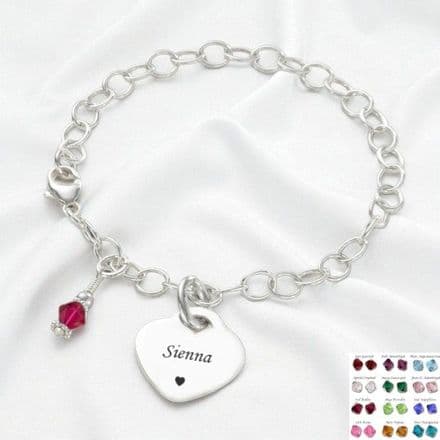Sterling Silver Charm Bracelet with Birthstone