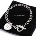 Sterling Silver Charm Bracelet with Heart Toggle | Charming Engraving